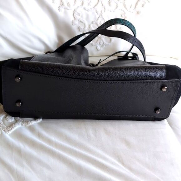 COACH Dalton ♣️Black Color Block Suede/Leather Turquoise& Black Snake Detail - Picture 14 of 17